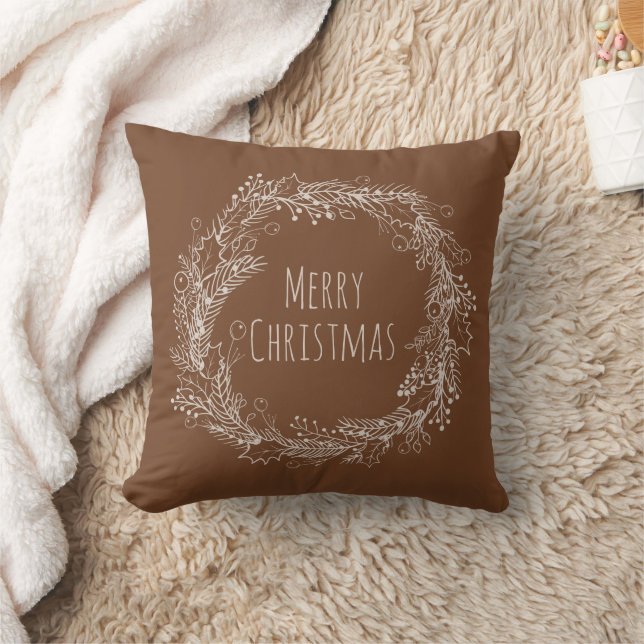 Coussin Terre Crémeuse Marron Art de Noël Joyeux Noël (Couverture)