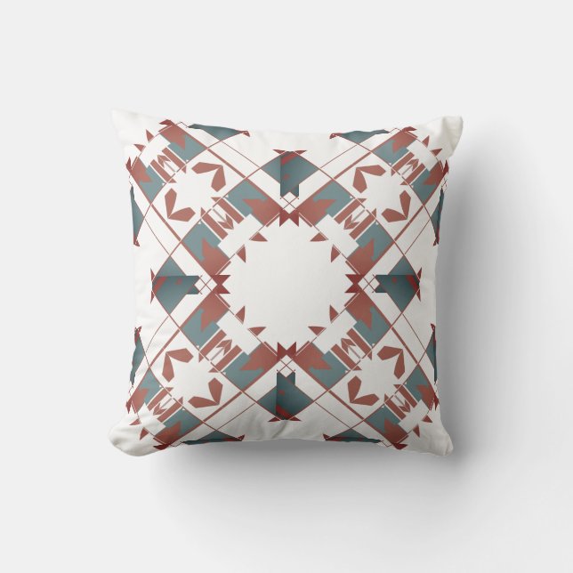 Coussin Terre cuite bleu ardoise sur losange croisé blanc (Recto)