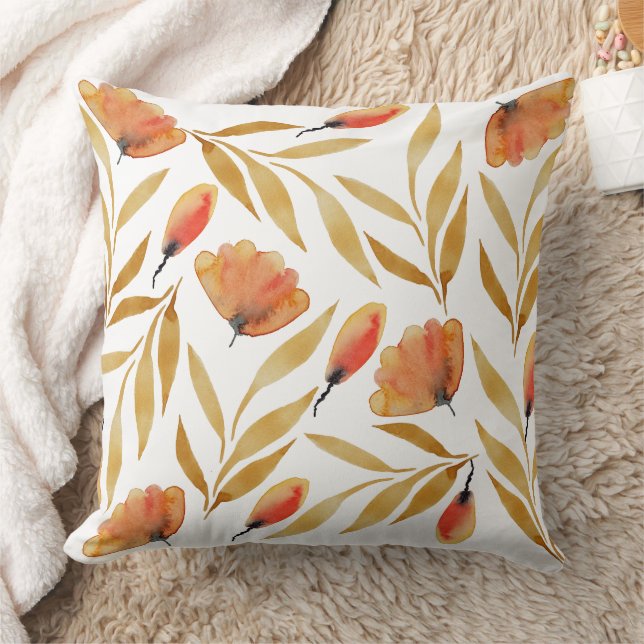 Coussin Terre cuite jaune moutarde florale (Couverture)