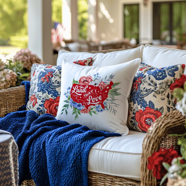Coussin Terre fleurie rouge blanche et bleue que j'aime (Créateur téléchargé)