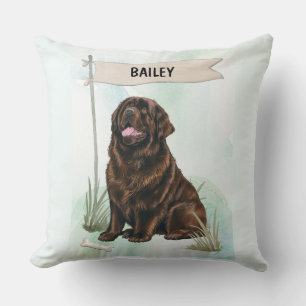 Coussin Terre-Neuve Aquarelle Chien Personnalisé