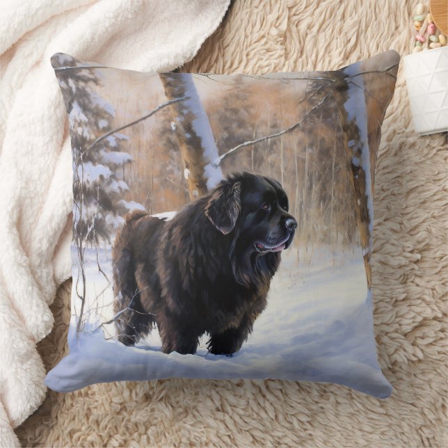 Coussin Terre-Neuve Laissez Tomber la Neige Noël (Couverture)