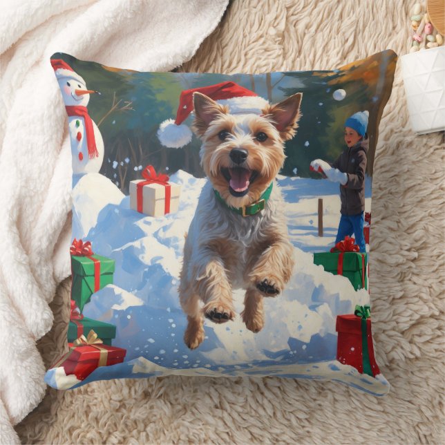 Coussin Terrier à poil dur Fox Terrier courant dans la nei (Couverture)
