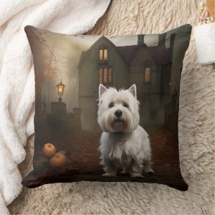 Coussin Terrier blanc de l'ouest de l'Écosse Halloween Épo