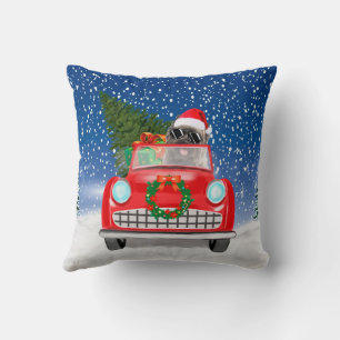 Coussin Terrier Cairn Chien Conduisant Voiture Dans Neige