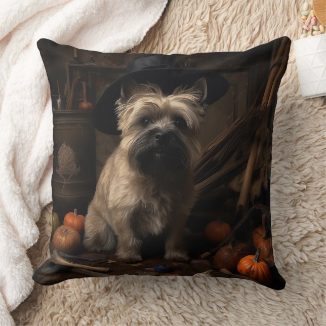 Coussin Terrier Cairn Citrouilles Halloween Épouvantable (Couverture)