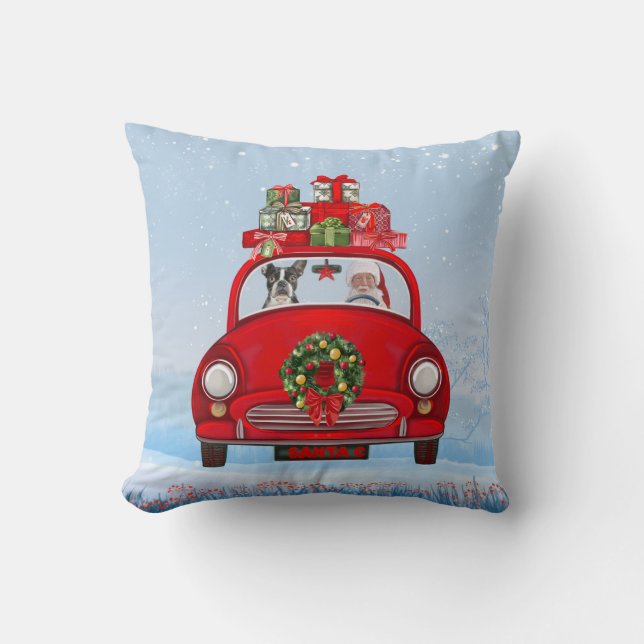 Coussin Terrier de Boston dans une voiture avec le Père No (Recto)