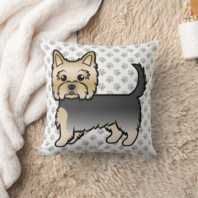 Coussin Terrier de Yorkshire bleu et or Dessin animé Chien (Couverture)