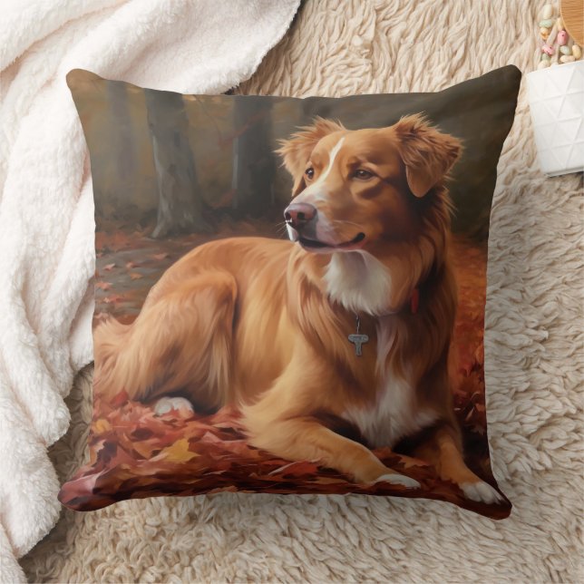 Coussin Térrier du Duck de Nouvelle-Écosse en automne feui (Couverture)