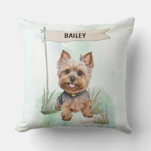 Coussin Térrier du Yorkshire Aquarelle Chien Personnalisé