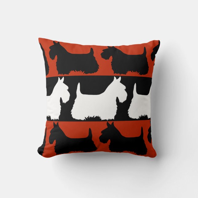 Coussin Térrier écossais chien noir/rouge/blanc, rayures (Recto)