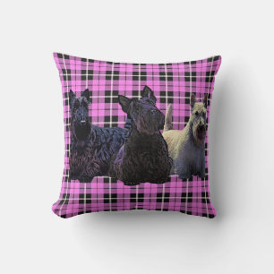 Coussin Terrier écossais noir/roux, bébé à carreaux rose