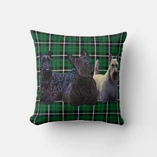 Coussin Terrier écossais noir/roux, plaid vert kelly