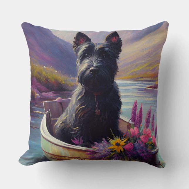 Coussin Terrier Écossais sur une pagaie : Une aventure pit (Recto)