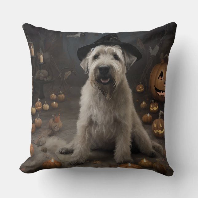 Coussin Térrier Irlandais Citrouilles Halloween Épouvantab (Recto)