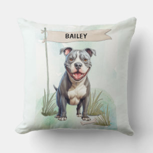 Coussin Terrier Pit Bull Aquarelle Chien Personnalisé