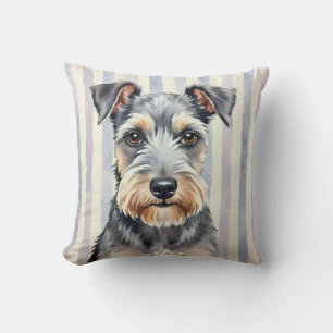 Coussin Terrier Tchèque Aquarelle Art rayé fin