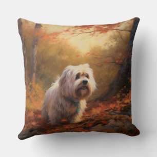 Coussin Terrier tibétain à l'automne Feuilles automne Insp