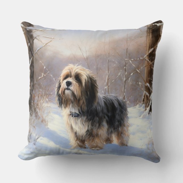 Coussin Terrier Tibétain Laissons Il Neige Noël (Recto)