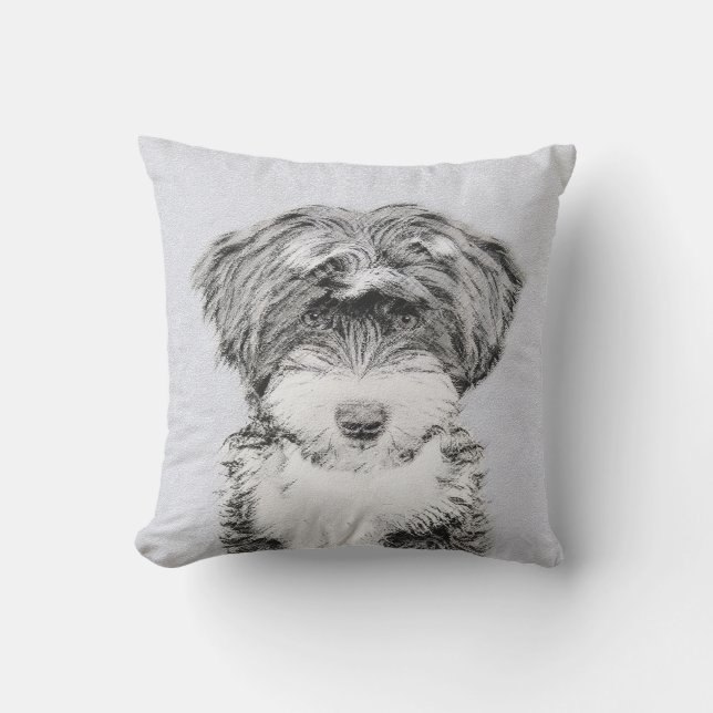 Coussin Terrier tibétain peignant - art original mignon de (Recto)