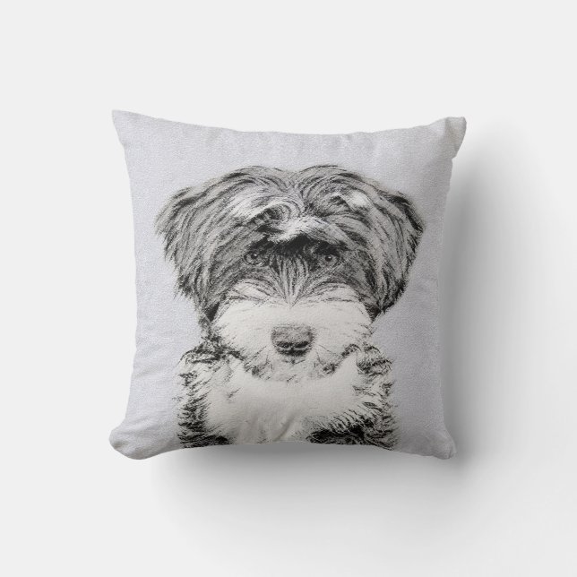 Coussin Terrier tibétain peignant - art original mignon de (Recto)