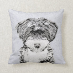 Coussin Terrier tibétain peignant - art original mignon de