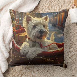 Coussin Térrier West Highland blanc de Noël festif