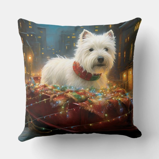 Coussin Terrier West Highland White Noël Festif (Verso)
