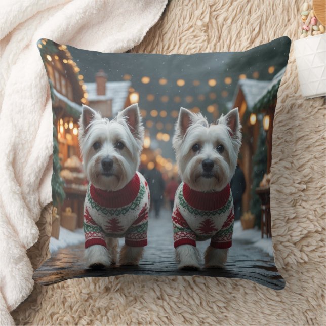 Coussin Térriers West Highland White Chiens Noël Neige  (Couverture)