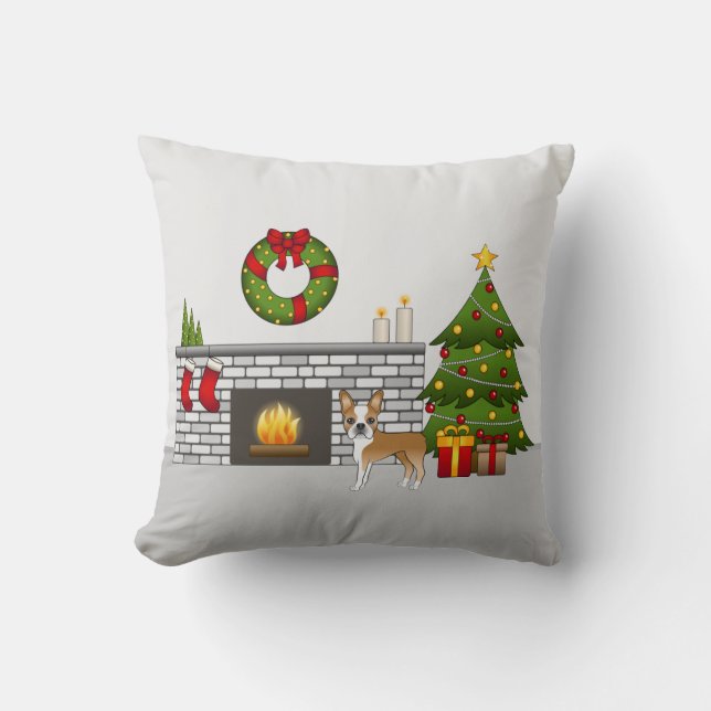 Coussin Tervueren Boston Terrier Dans Une Salle De Noël Fe (Recto)