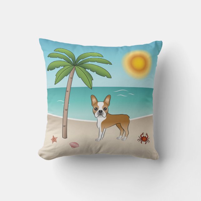 Coussin Tervueren Boston Terrier sur une plage tropicale d (Recto)