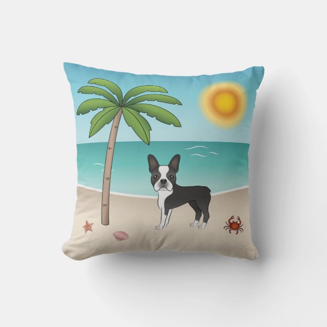 Coussin Tervueren noir à une plage tropicale d'été (Recto)