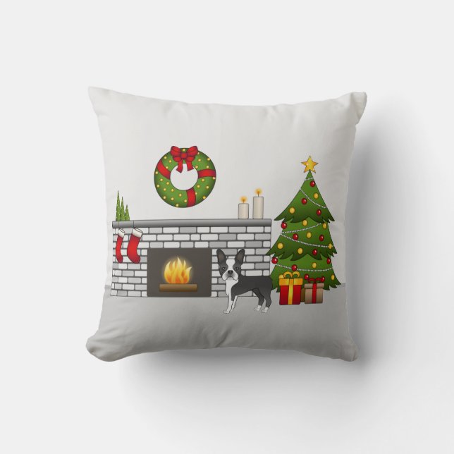 Coussin Tervueren noir dans une salle de Noël festive (Recto)