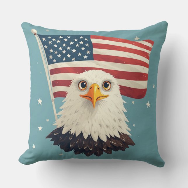 Coussin Tête de aigle de dessin animé mignon avec drapeau  (Recto)