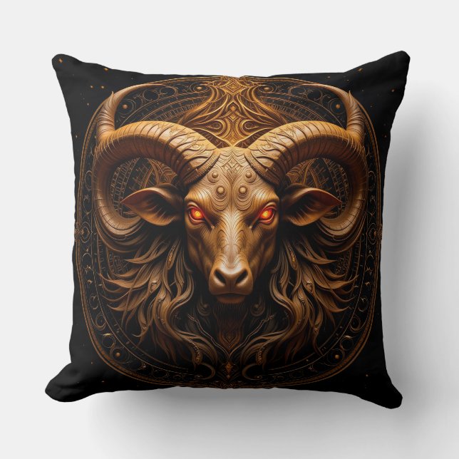Coussin Tête de bélier dorée ornée (Recto)