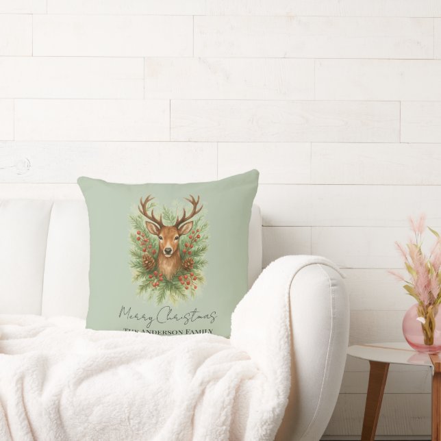 Coussin Tête de cerf de la forêt rustique avec feuillage d (Canapé)