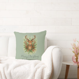 Coussin Tête de cerf de la forêt rustique avec feuillage d