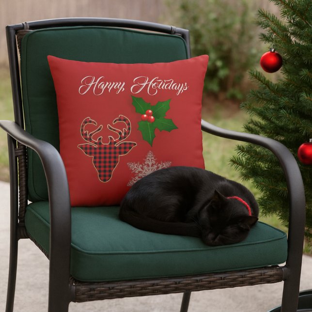 Coussin Tête de cerf des Fêtes, flocon de neige et feuille (Créateur téléchargé)