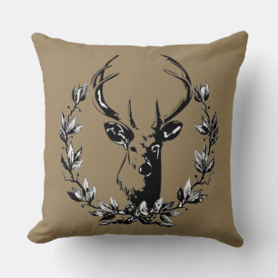 Coussin Tête de cerf en Feuille Laurel