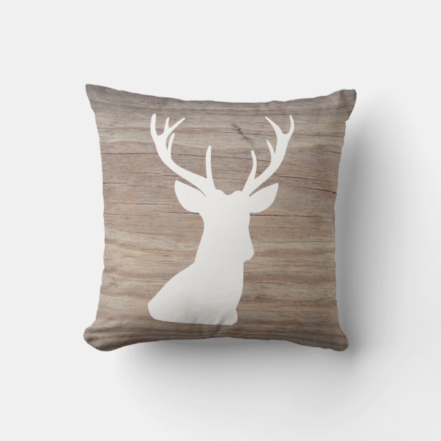 Coussin Tête de cerf rustique Silhouette Bois (Recto)