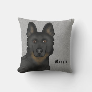 Coussin Tête de chien Berger Allemand Bi-Noir et nom perso