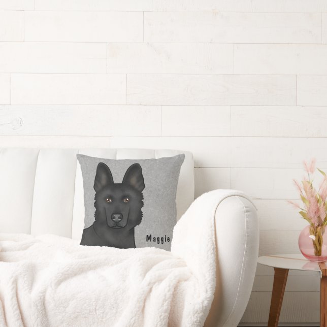 Coussin Tête de chien Berger Allemand noir avec nom person (Canapé)