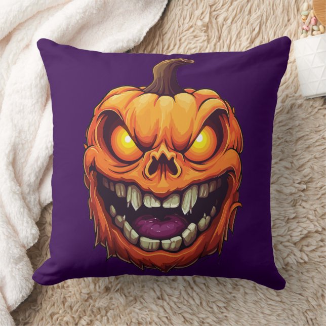 Coussin Tête de citrouille grimaçante sinistre (Couverture)
