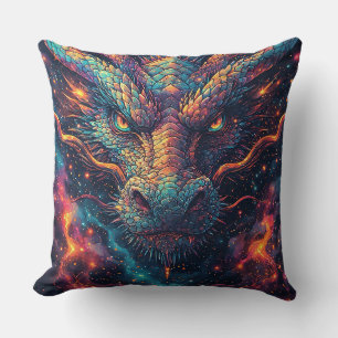 Coussin Tête de dragon ardent rayonnant une énergie intens