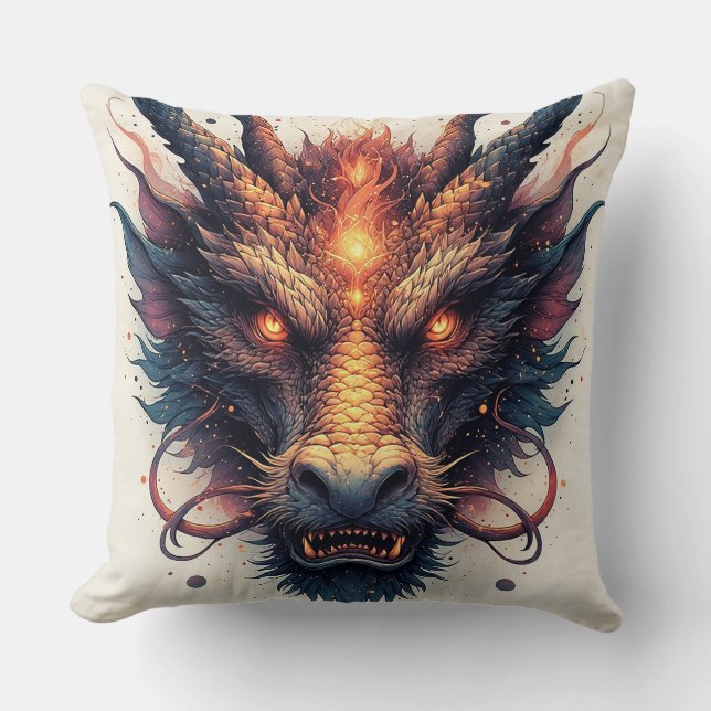 Coussin Tête de dragon aux yeux féroces (Recto)