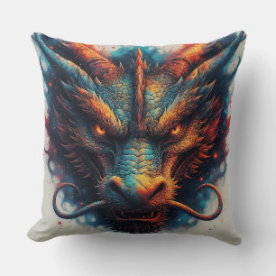 Coussin Tête de dragon aux yeux féroces