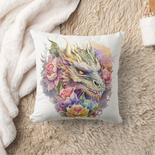 Coussin Tête de dragon avec fleurs