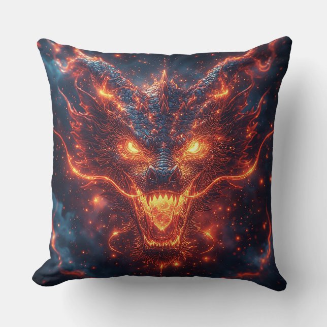 Coussin Tête de dragon de feu rayonnant énergie intense (Recto)
