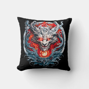 Coussin Tête de dragon mythique de la flamme rouge