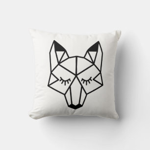 Coussin Tête de Fox géométrique noire moderne